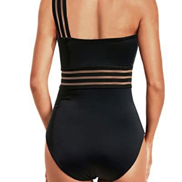 Elegant Black One-Piece Swimsuit with Asymmetrical Design, New, Size M - Picture 2 of 3